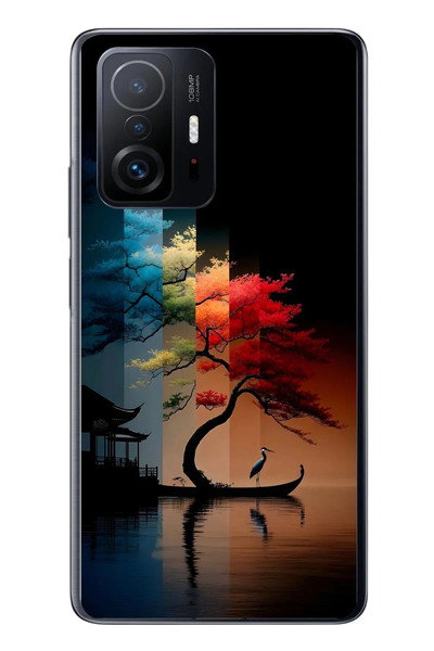 Le Balvo Xiaomi Mi 11 T-11 T Pro Uyumlu Dört Mevsim Ağaç Baskılı Silikon Kılıf