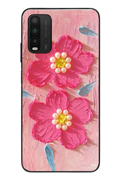 Le Balvo Redmi 9T Uyumlu İnci Çiçekler Baskılı Silikon Kılıf