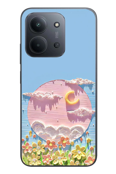 Le Balvo Redmi 15C Uyumlu Çiçekli Ay Baskılı Silikon Kılıf