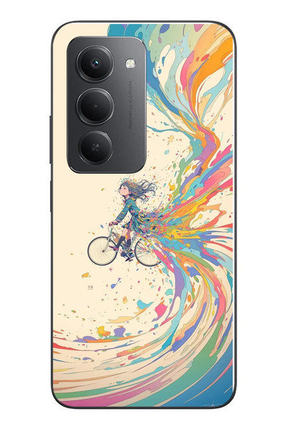 Le Balvo Redmi 15 Uyumlu Rengarenk Bisikletli Kız Baskılı Silikon Kılıf