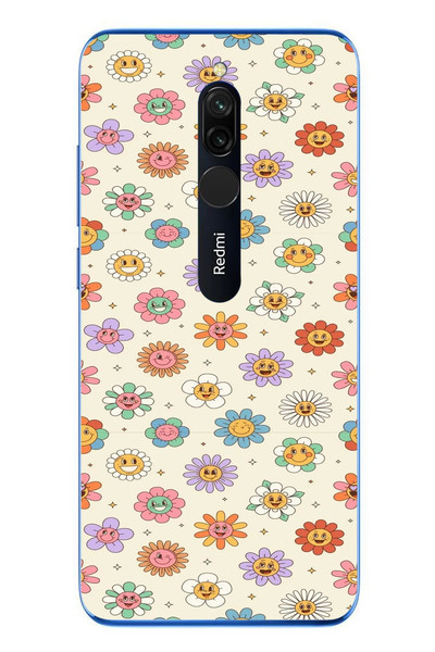 Le Balvo Redmi 8 Uyumlu Gülen Çiçekler Baskılı Silikon Kılıf