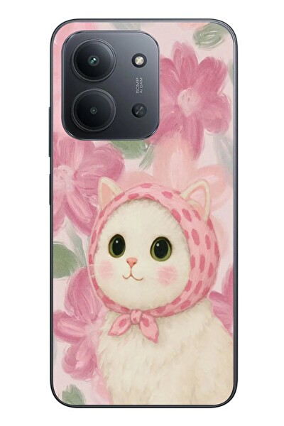 Le Balvo Redmi 15C Uyumlu Pembe Örtülü Kedi Baskılı Silikon Kılıf