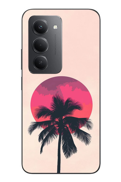 Le Balvo Redmi 15 Uyumlu Palmiye Kırmızı Ay Baskılı Silikon Kılıf