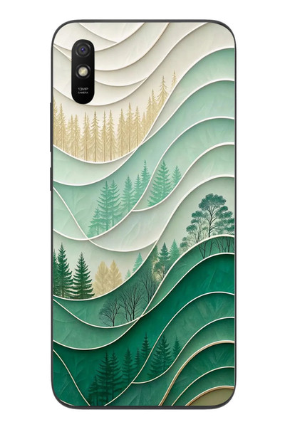 Le Balvo Redmi 9A Uyumlu Beyaz Çizgili Orman Baskılı Silikon Kılıf