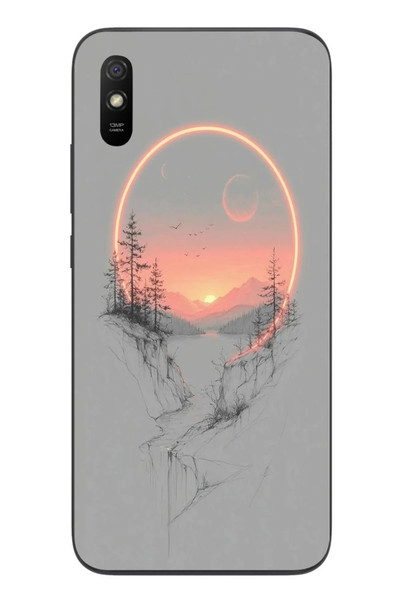 Le Balvo Redmi 9A Uyumlu Günbatımı Mermer Desenli Baskılı Silikon Kılıf