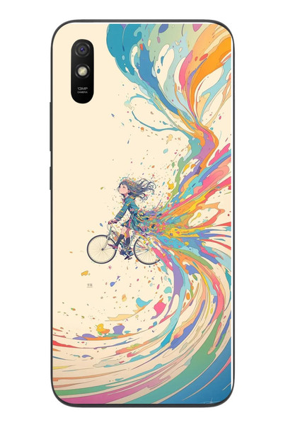 Le Balvo Redmi 9A Uyumlu Rengarenk Bisikletli Kız Baskılı Silikon Kılıf