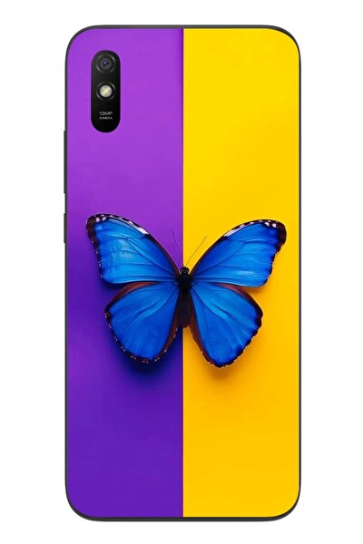 Le Balvo Redmi 9A Uyumlu Mor Sarı Kelebek Baskılı Silikon Kılıf