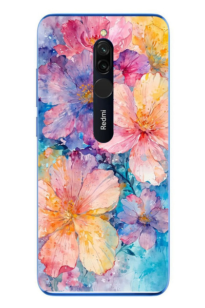 Le Balvo Redmi 8 Uyumlu Yağlı Boya Çiçekler Baskılı Silikon Kılıf