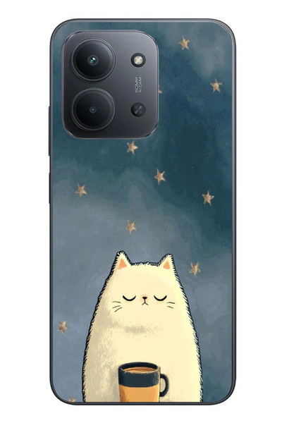 Le Balvo Redmi 15C Uyumlu Kahveci Beyaz Kedir Baskılı Silikon Kılıf