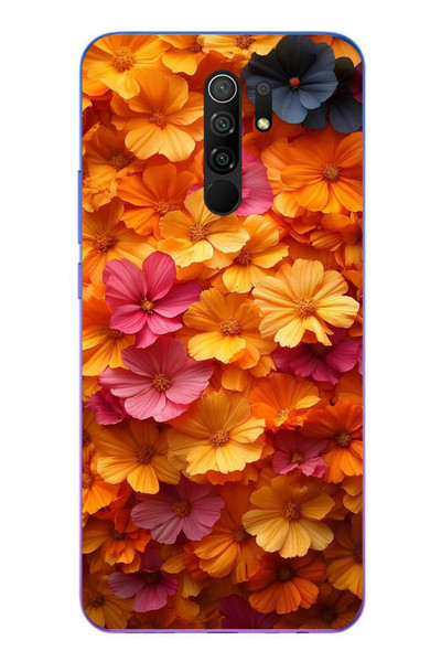 Le Balvo Redmi 9 Uyumlu Sarı Pembe Çiçekler Baskılı Silikon Kılıf
