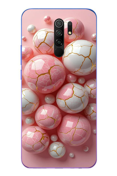 Le Balvo Redmi 9 Uyumlu Pembe Beyaz Kırık Toplar Baskılı Silikon Kılıf