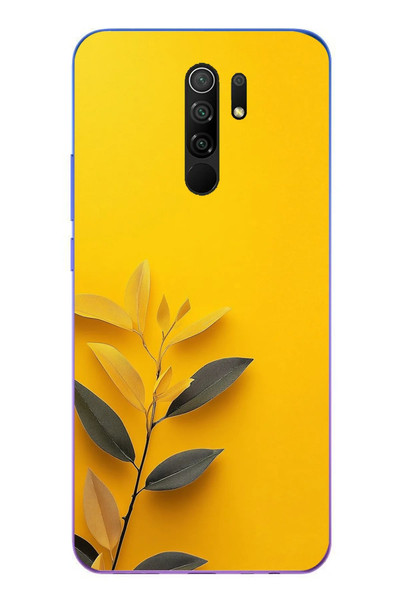 Le Balvo Redmi 9 Uyumlu Sarı Siyah Çiçekler Baskılı Silikon Kılıf