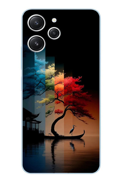 Le Balvo Redmi 12 Uyumlu Dört Mevsim Ağaç Baskılı Silikon Kılıf