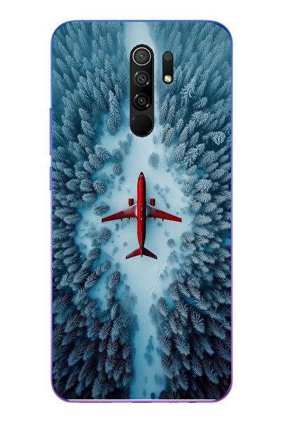 Le Balvo Redmi 9 Uyumlu Kış Ortasında Uçak Baskılı Silikon Kılıf