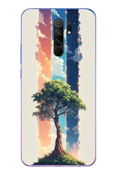 Le Balvo Redmi 9 Uyumlu Yalnız Ağaç Dört Mevsim Baskılı Silikon Kılıf