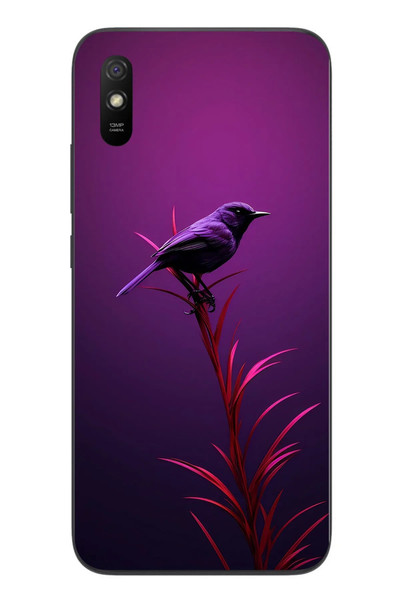 Le Balvo Redmi 9A Uyumlu Mor Kuş Dalda Baskılı Silikon Kılıf