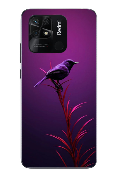 Le Balvo Redmi 10C Uyumlu Mor Kuş Dalda Baskılı Silikon Kılıf