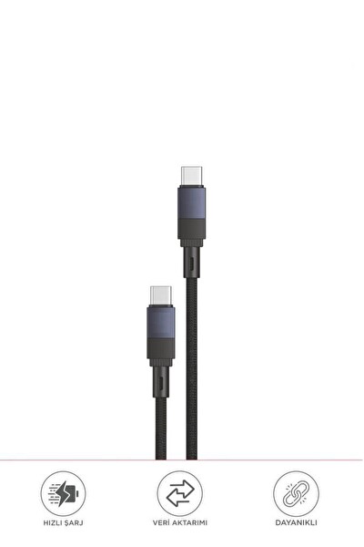 Başkenttekno U18 Type-C to Type-C Örgü 60W Şarj Kablosu Lacivert