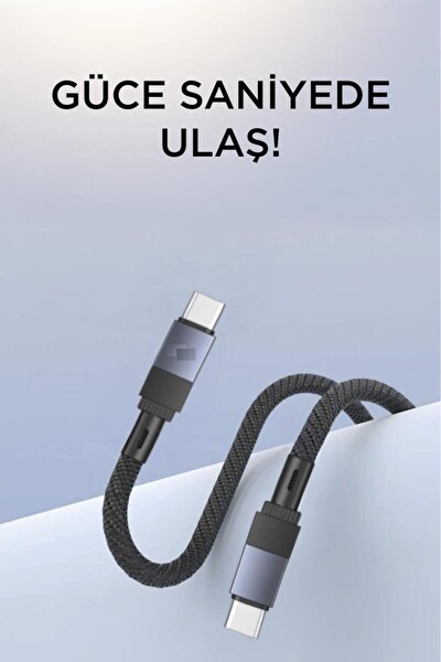 Başkenttekno U18 Type-C to Type-C Örgü 60W Şarj Kablosu Lacivert
