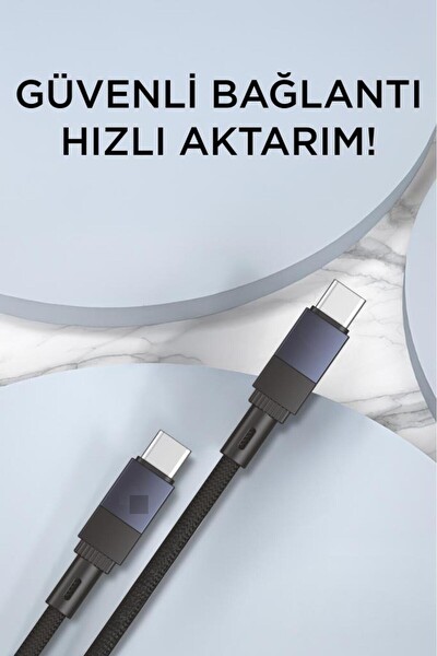 Başkenttekno U18 Type-C to Type-C Örgü 60W Şarj Kablosu Lacivert