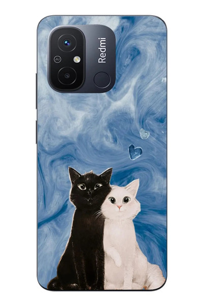 Le Balvo Redmi 12C Uyumlu Siyah ve Beyaz Kedi Baskılı Silikon Kılıf