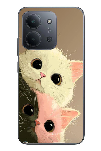 Le Balvo Redmi 15C Uyumlu Pembe Siyah Beyaz Kedi Baskılı Silikon Kılıf