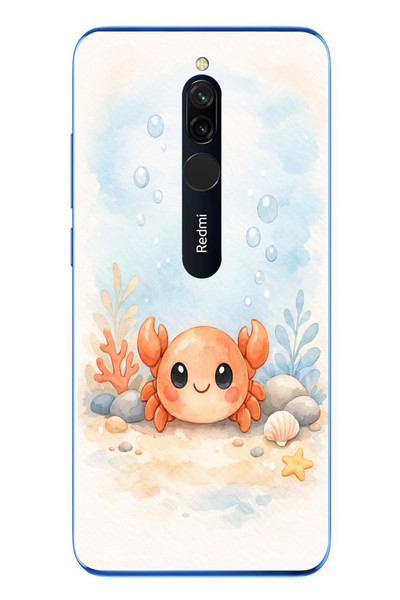 Le Balvo Redmi 8 Uyumlu Sevimli Yengeç Baskılı Silikon Kılıf