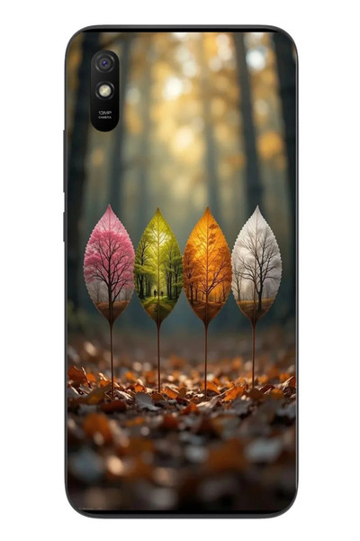 Le Balvo Redmi 9A Uyumlu Dört Mevsim Yaprakları Baskılı Silikon Kılıf