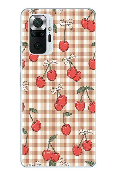 Le Balvo Redmi Note 10 Pro Uyumlu Kurdeleli Kiraz Baskılı Silikon Kılıf