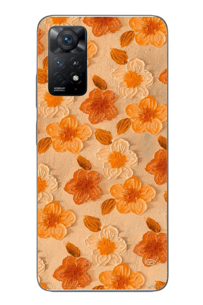 Le Balvo Redmi Note 11E Uyumlu Turuncu Papatyalar Baskılı Silikon Kılıf