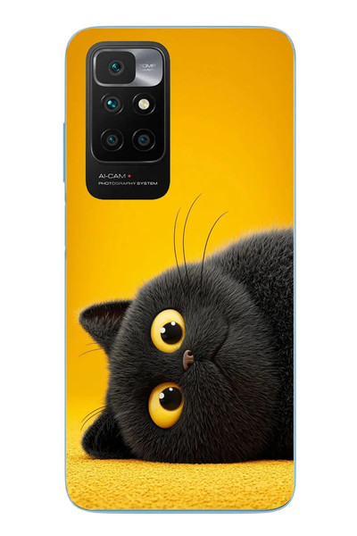 Le Balvo Redmi 10 2022 Uyumlu Yan Bakan Siyah Kedi Baskılı Silikon Kılıf