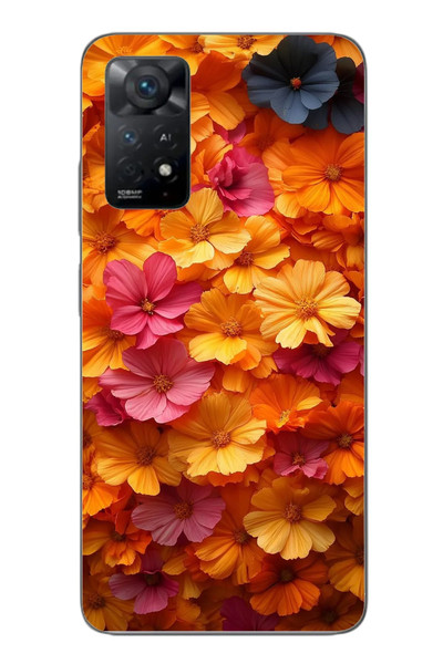 Le Balvo Redmi Note 11E Uyumlu Sarı Pembe Çiçekler Baskılı Silikon Kılıf