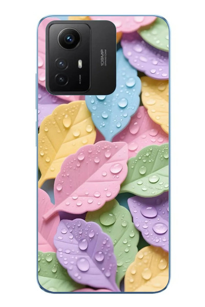 Le Balvo Redmi Note 12S Uyumlu Pastel Damlalıklı Yapraklar Baskılı Silikon Kılıf