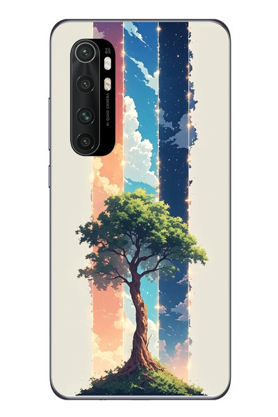 Le Balvo Xiaomi Mi 10 Lite Uyumlu Yalnız Ağaç Dört Mevsim Baskılı Silikon Kılıf