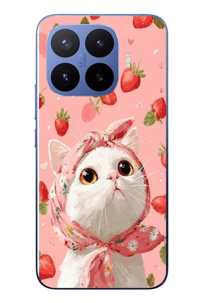 Le Balvo Xiaomi 17T Pro Uyumlu Örtülü Kedi Çilekli Baskılı Silikon Kılıf