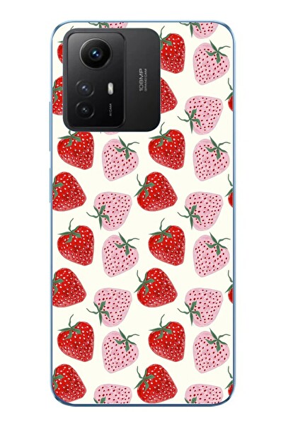 Le Balvo Redmi Note 12S Uyumlu Kırmızı Pembe Çilekler Baskılı Silikon Kılıf