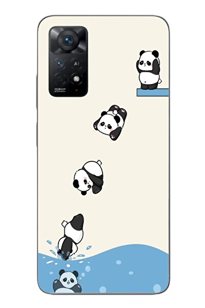 Le Balvo Redmi Note 11E Uyumlu Yüzen Pandalar Baskılı Silikon Kılıf