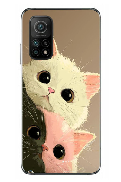 Le Balvo Xiaomi Mi 10 T Uyumlu Pembe Siyah Beyaz Kedi Baskılı Silikon Kılıf