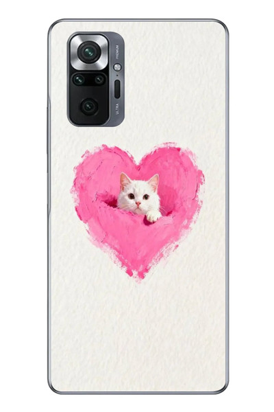 Le Balvo Redmi Note 10 Uyumlu Pembe Kalpli Kedi Baskılı Silikon Kılıf