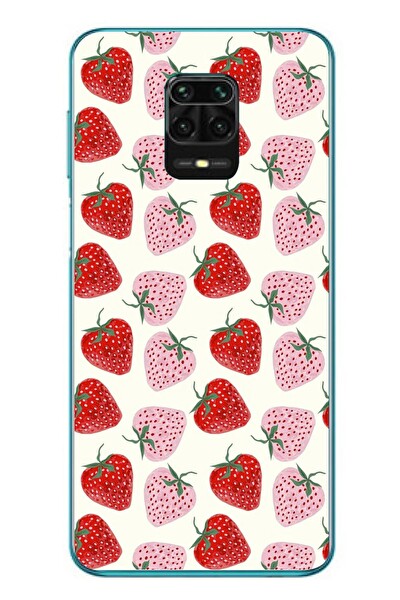 Le Balvo Redmi Note 9s Uyumlu Kırmızı Pembe Çilekler Baskılı Silikon Kılıf