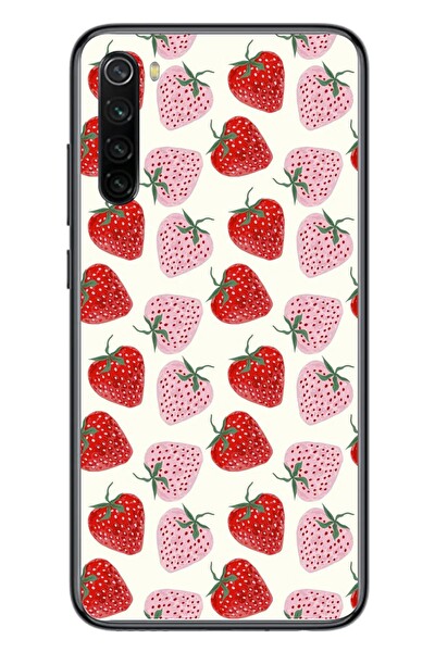 Le Balvo Redmi Note 8 Uyumlu Kırmızı Pembe Çilekler Baskılı Silikon Kılıf