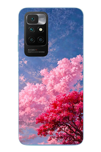 Le Balvo Redmi 10 2022 Uyumlu Kırmızı Pembe Ağaçlar Baskılı Silikon Kılıf