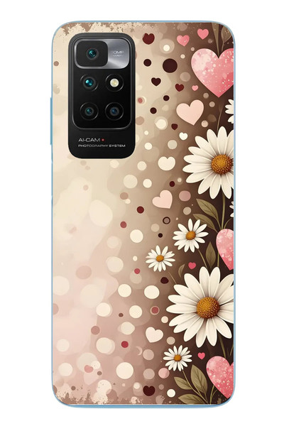 Le Balvo Redmi 10 2022 Uyumlu Kalpli Papatya Damlaları Baskılı Silikon Kılıf