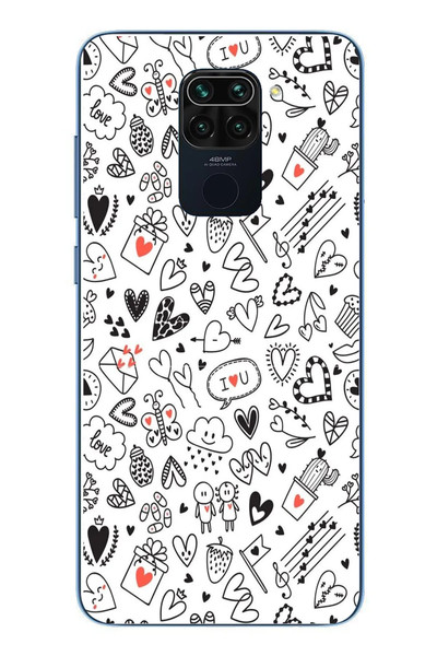 Le Balvo Redmi Note 9 Uyumlu Retro Kalp Karışık Baskılı Silikon Kılıf