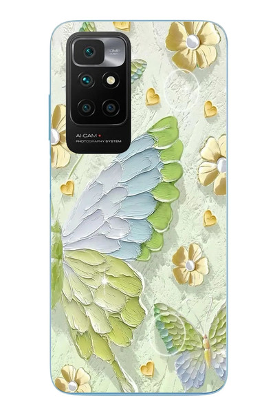 Le Balvo Redmi 10 2022 Uyumlu Yeşil Mavi Kelebek Baskılı Silikon Kılıf