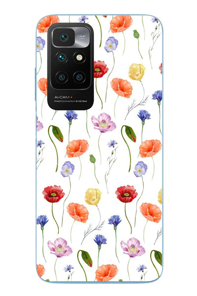Le Balvo Redmi 10 2022 Uyumlu Sade Tek Çiçekler Baskılı Silikon Kılıf