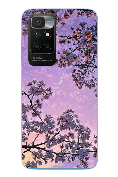 Le Balvo Redmi 10 2022 Uyumlu Mor Gökyüzülü Ağaç Baskılı Silikon Kılıf