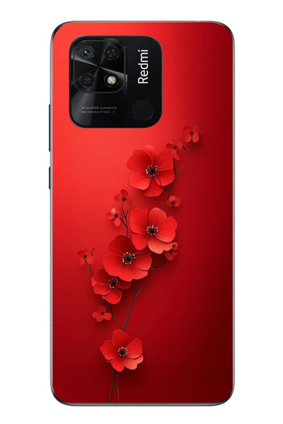 Le Balvo Redmi 10C Uyumlu Kırmızı Kardelenler Baskılı Silikon Kılıf