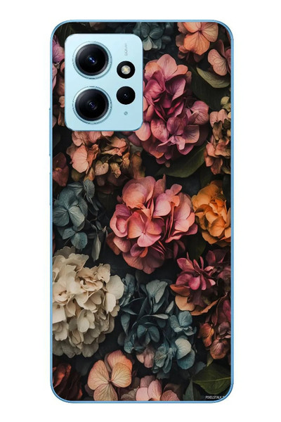 Le Balvo Redmi Note 12 4G Uyumlu Koyu Çiçekler Baskılı Silikon Kılıf