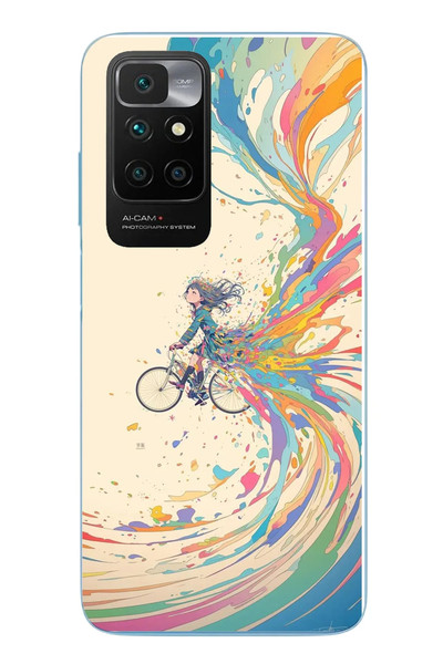 Le Balvo Redmi 10 2022 Uyumlu Rengarenk Bisikletli Kız Baskılı Silikon Kılıf